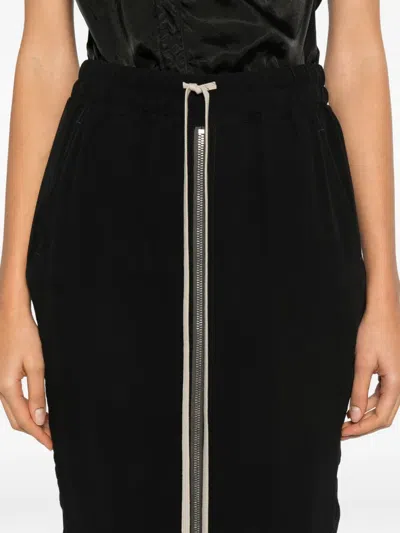 Rick Owens Drawstring Zip Midi Skirt In Black