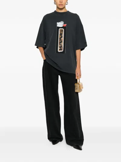 Alexander Wang Black Oversized Graphic T-shirt In Black