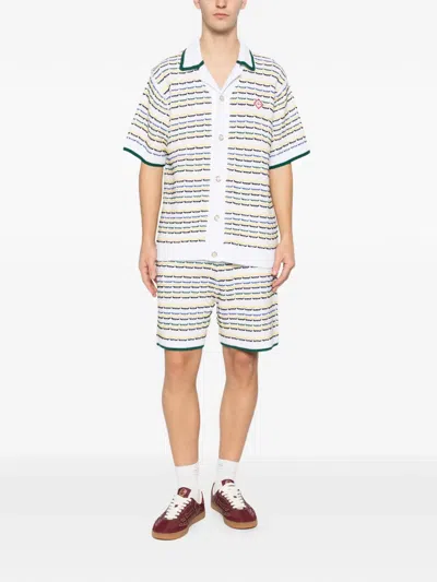 Casablanca Cotton Tuck Stitch Button-up Sweater In White