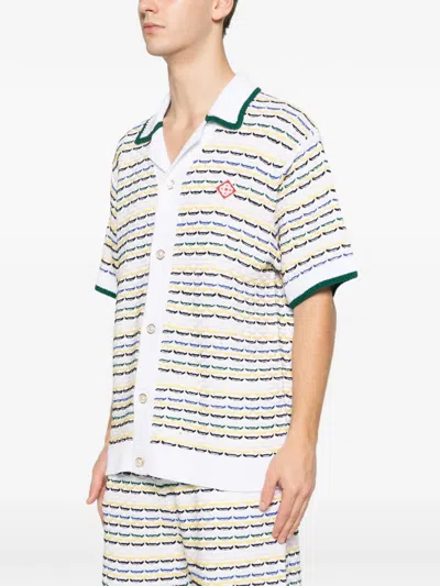 Casablanca Cotton Tuck Stitch Button-up Sweater In White