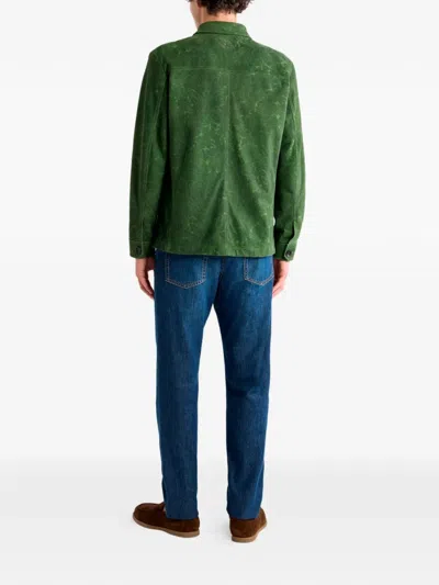 Etro Leather Jacket Collared Design Front Pockets In Green