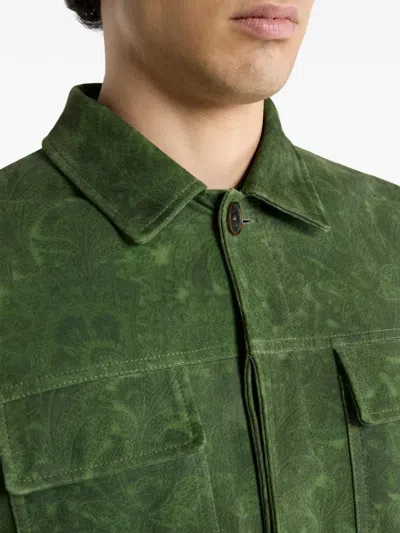 Etro Leather Jacket Collared Design Front Pockets In Green