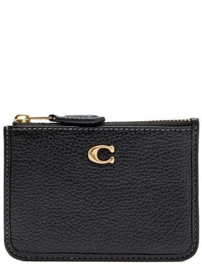 Coach Mini Id Leather Zip-fastening Wallet In Black