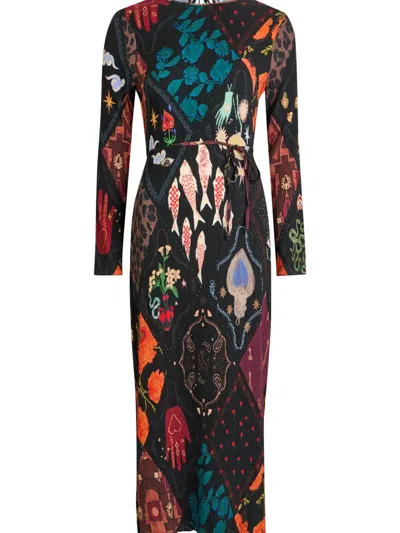 Never Fully Dressed Plisse Gaia Long-sleeve Maxi Dress In Multi
