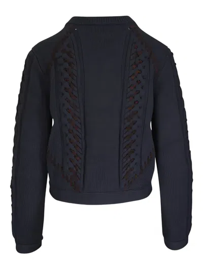 Twp Suede Detail Wool Cable Cardigan In Blue