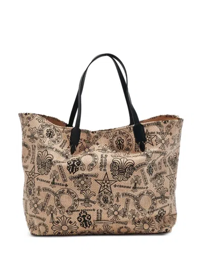 Chrome Hearts Stencil-monogram Cross Tote Bag In Brown