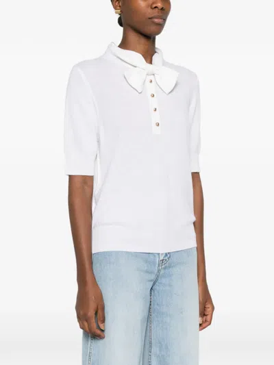 Allude Bow Buttoned Pullover In White