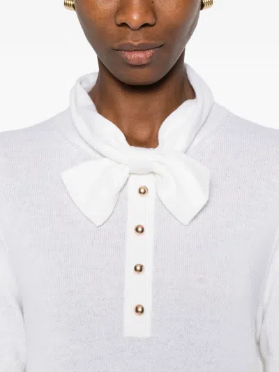 Allude Bow Buttoned Pullover In White