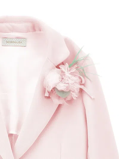 Monnalisa Flower-appliqué Flap-pocket Blazer In Pink