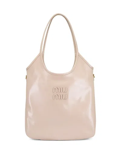 Miu Miu Ivy Cipria Logo-detail Tote Bag In Neutral
