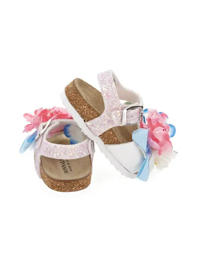 Monnalisa Flower-appliqué Glitter Sandals In Multi