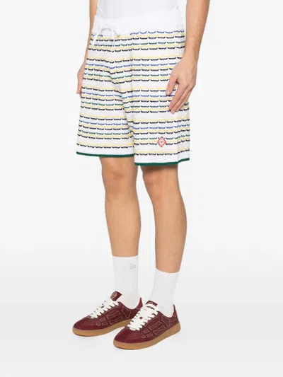 Casablanca Men White Crochet Cotton Tuck Stitch Shorts In Multi