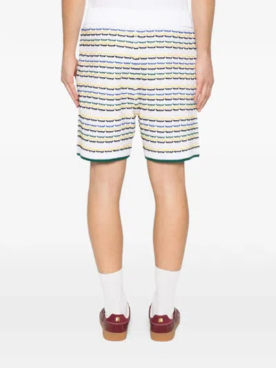 Casablanca Men White Crochet Cotton Tuck Stitch Shorts In Multi