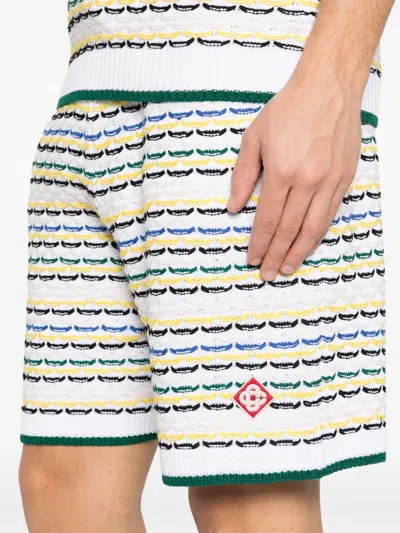 Casablanca Men White Crochet Cotton Tuck Stitch Shorts In Multi
