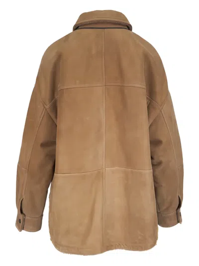 Brunello Cucinelli Panelled Button Coat In Gold