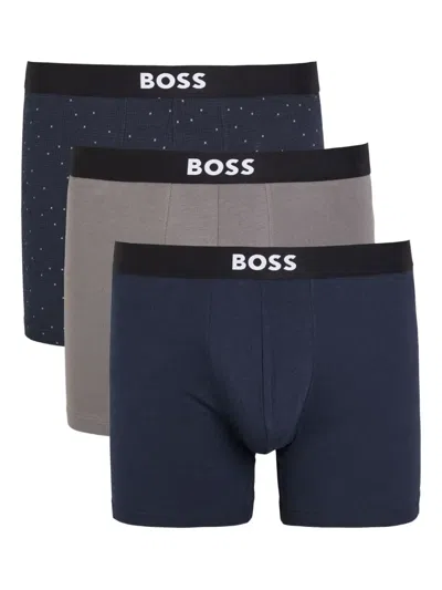 Hugo Boss Logo-waistband Boxers (set Of Three) In Blue