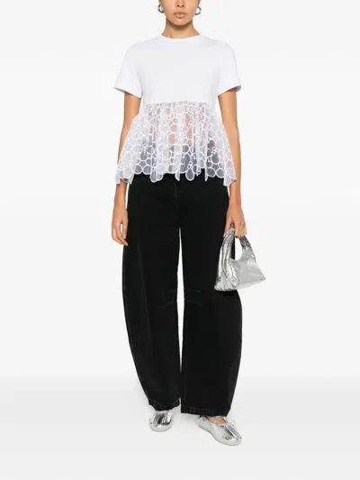 Cecilie Bahnsen Lace-detail T-shirt In White