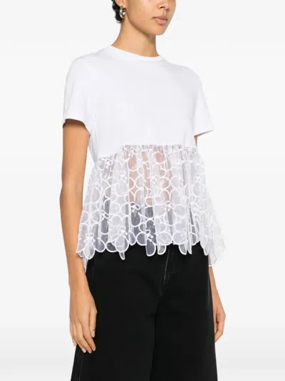 Cecilie Bahnsen Lace-detail T-shirt In White