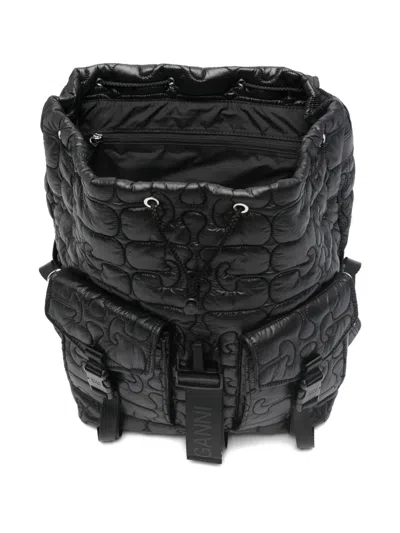 Ganni Quilted Backpack With Buckle Closure And Adjustable Straps In Black