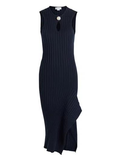 Stella Mccartney Womens Ink Ribbed Sculptural Cotton Knit Midi Dress Xxs In Blue