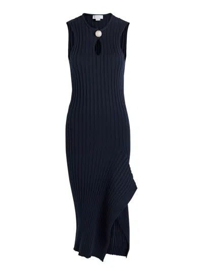 Stella Mccartney Womens Ink Ribbed Sculptural Cotton Knit Midi Dress Xxs In Blue
