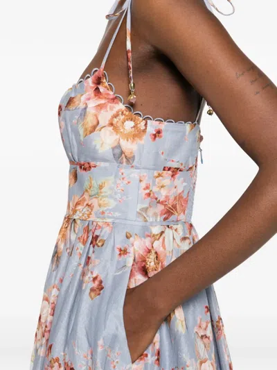 Zimmermann Womens Chambray Floral Awaken Picnic Floral Linen Midi Dress Xxs In Blue