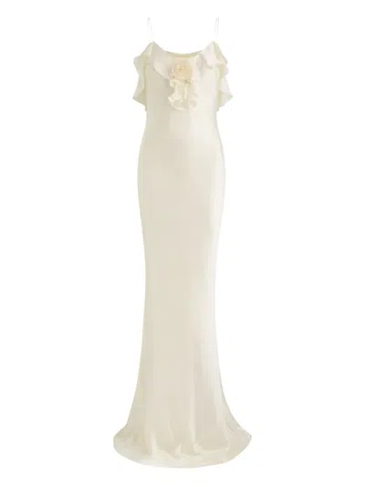 De La Vali Esperanza Ruffled Gown In Neutral