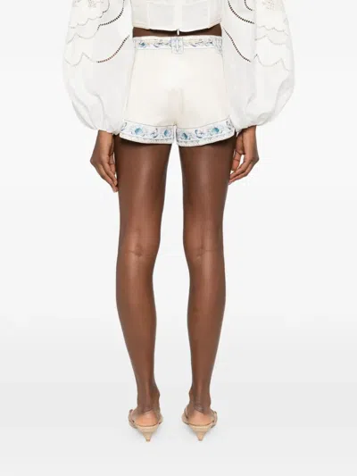 Zimmermann Wanderlust Mini Shorts Embroidered Pockets Beltloops In Neutral