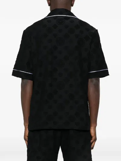 Casablanca Men Black Shirt With Classic Lapels And All-over Embossed Monogram In Cotton Man