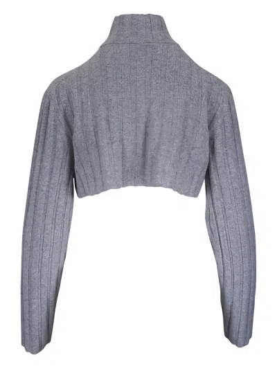 Miu Miu Ribbed Zip Cardigan In Gray