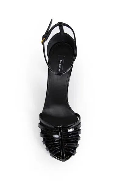 Givenchy Cage Heel Sandals Patent Leather Ankle Strap In Black