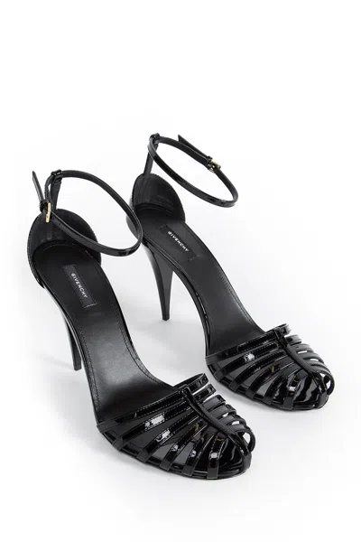 Givenchy Cage Heel Sandals Patent Leather Ankle Strap In Black