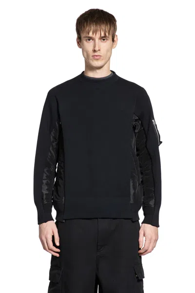 Sacai Sponge Sweat X Nylon Twill Sweatshirt In Black