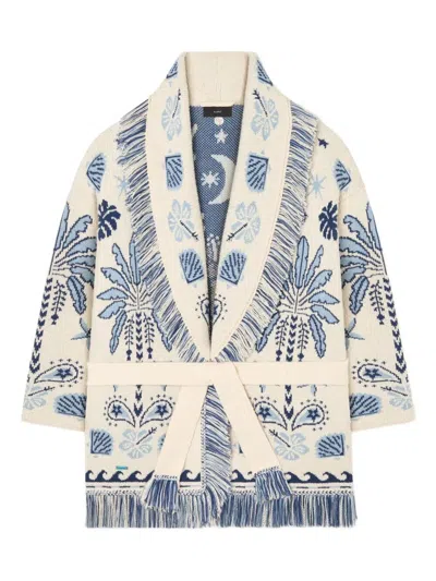 Alanui Echoes Of The Island Wool And Cotton Cardigan In Blue