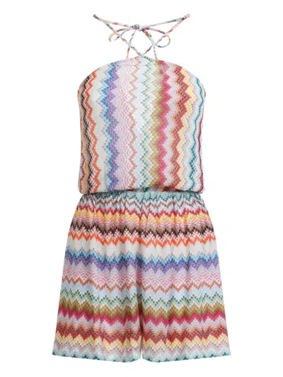 Missoni Mare Metallic Crochet-knit Halterneck Playsuit In Multi
