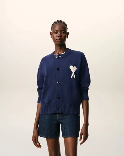 Ami Alexandre Mattiussi Blue Wool Crewneck Ami De Coeur Cardigan Blue In Blue