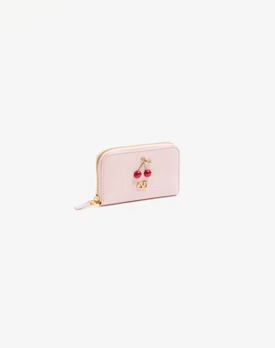 Valentino Cherryfic Mini Zip Wallet In Grainy Calfskin In Pink