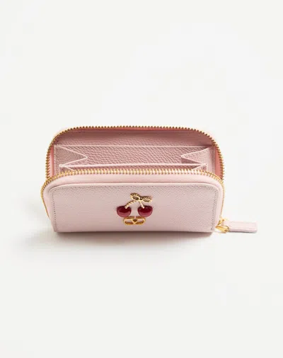 Valentino Cherryfic Mini Zip Wallet In Grainy Calfskin In Pink