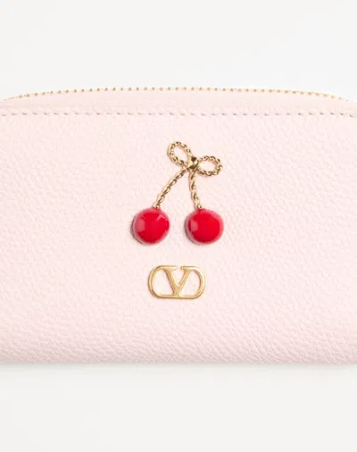 Valentino Cherryfic Mini Zip Wallet In Grainy Calfskin In Pink