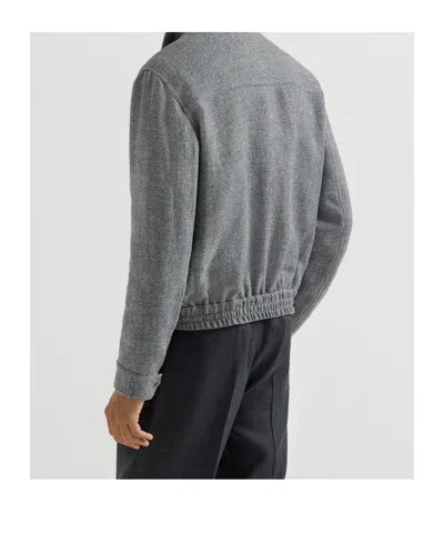 Brunello Cucinelli Stand Collar Hopsack Outerwear Jacket In Gray