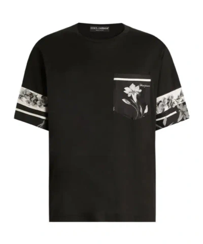 Dolce & Gabbana Cotton And Silk T-shirt With Print In Black