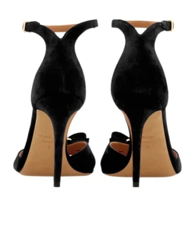 Ferragamo Roxy 90 Vara Bow Suede Sandals In Black