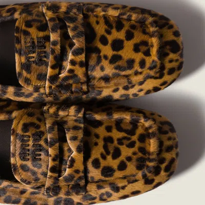 Miu Miu Ruches Printed Leather Loafers In Animal Print