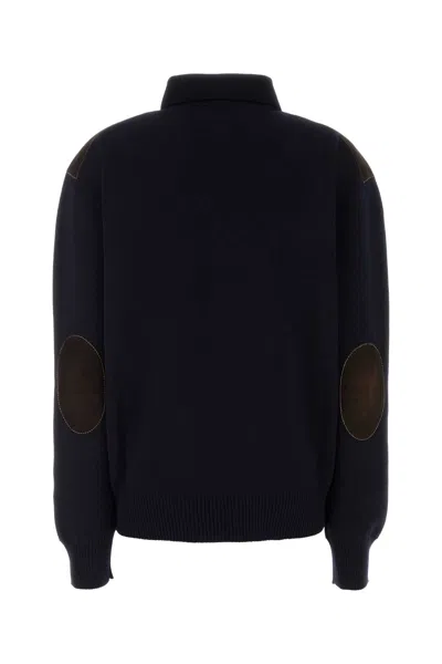 Miu Miu Wool Cardigan Contrast Panels Elbow Patches In Blue