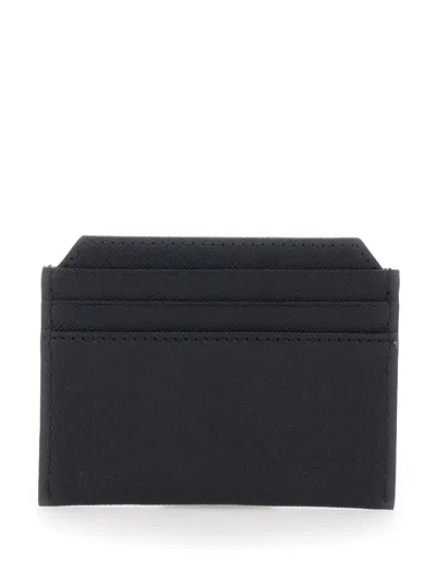 Vivienne Westwood Black Card Holder With Orb Detail On The Front In Grained Leather Woman In Black