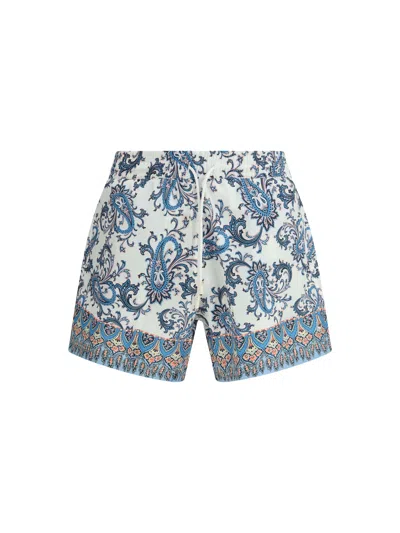 Etro Swim Shorts With Placed Leafy Paisley Print In Blue