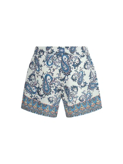 Etro Swim Shorts With Placed Leafy Paisley Print In Blue