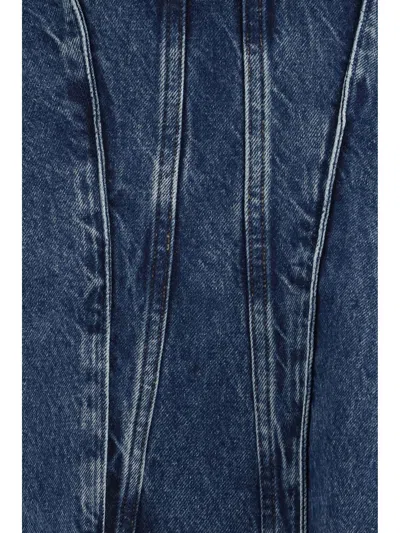 Agolde Lara Strapless Corset Peplum Denim Top In Blue