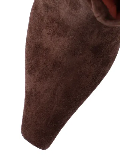 Amina Muaddi Jamie Ruched Suede Ankle Boots In Brown