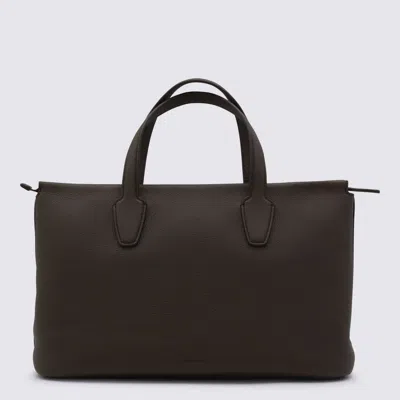 The Row Black Leather Marcel Top Handle Bag In Brown